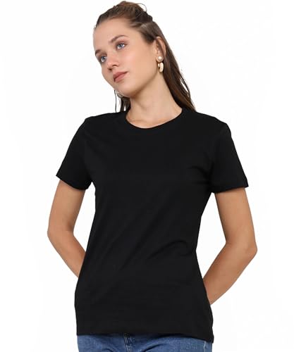 Image of Round Neck T-Shirt Top for Women | Combed Bio-Washed Ring Spun Cotton | Plain | Short Sleeves