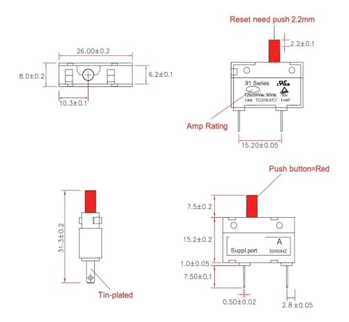Disyuntor de 3,15 A interruptor térmico protector de sobrecarga 3