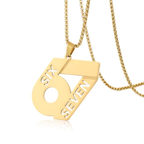 Duzui 67 Necklaces Golden Stainless Steel Mens Womens 6 7 Meme Chain Necklace For Football Basketball Soccer Baseball Team Number Sport Six Seven Pendant Birthday Gifts