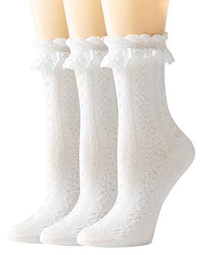 SEMOHOLLI Women's Mid-Calf Ruffle Socks, Fashion Girls Princess Cotton Socks