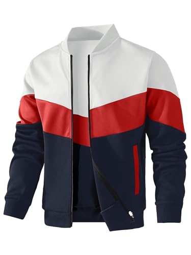 HYPESTFIT Herren leichte Jacke lässig Bomber Jacke Farbe Block Varsity Mantel