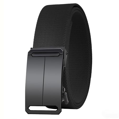 GoodTool Mens Elastic Nylon Belt with Automatic Buckle - Stretchable Webbing No-Hole Adjustable Belt for Jeans Casual and Business Trousers (Black 125cm)