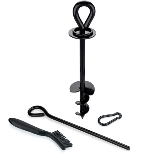 Cozioz Tie Out Stake - Heavy Duty for Large Dogs up to 95 kg, Outside Stakes, Anchor, and Gadget Compatible With Any Tie Out Cable or Yard Leash (Black)