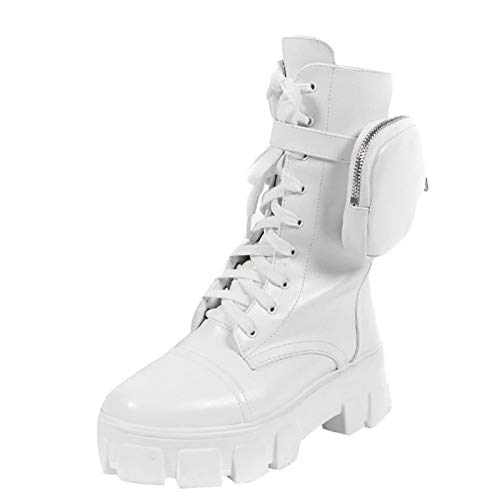 Aouln Bottines à plateforme pour femme, bottes élégantes avec petite poche, chaussures gothiques, bottes de marche à lacets à tête ronde, bottines de combat pour femme, tendance et décontractée Cover