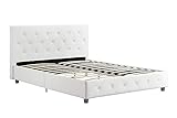 DHP Dakota Upholstered Faux Leather Platform Bed with Wooden Slat Support and Tufted Headboard and Footboard - Full Size (White)