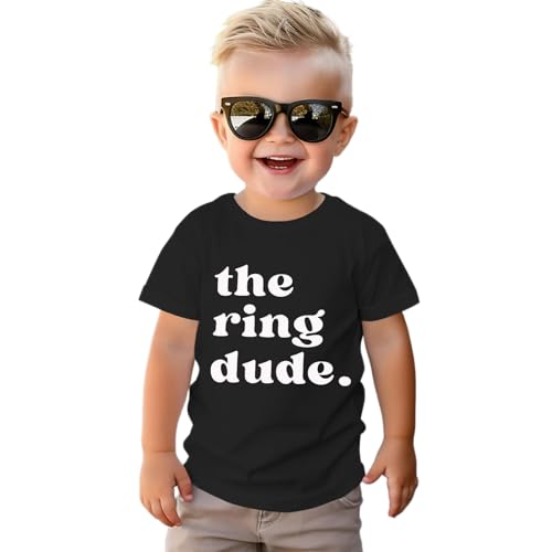 BOUTIKOME The Ring Dude Shirt Toddler Baby Boys Ring Bearer T-Shirt Wedding Tees Bridal Party Short Sleeve Top Summer Clothes(Black 18-24 Months)