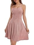 Bbonlinedress Spaghetti Straps Pink Glitter Cocktail Dress 2025 Swing Mini Homecoming Prom Disco Clubwear Party Wedding Guest Dress Blush XS