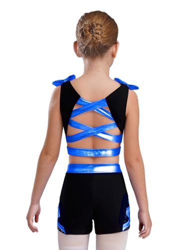 Kids Girls Color Block Gymnastics Dance Sports Set Sleeveless Vest with Shorts for Dance2