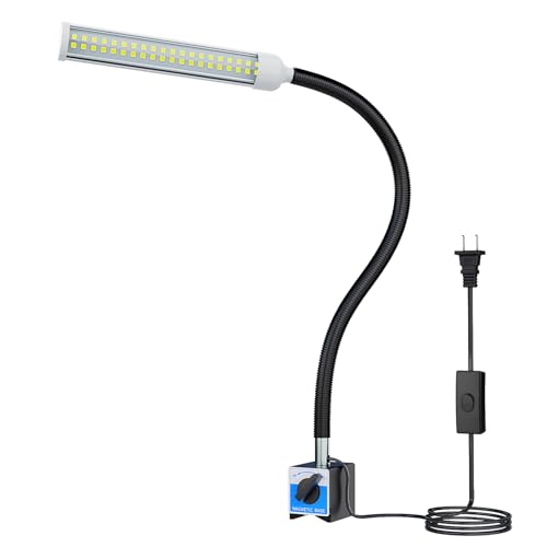 LED Magnetic Work Light, 15W high Brightness,Flexible Gooseneck lamp with Strong Magnetic Base for Lathe Milling Drill Press Industrial Lighting 110-230V upgrade with switch(BLACK with switch)