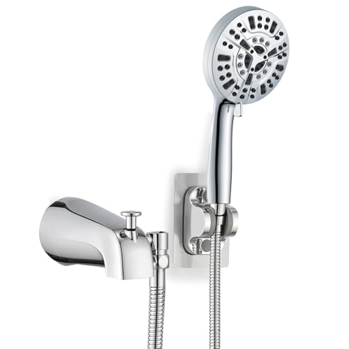 Asyduey Grifo de bañera de metal con 9 ajustes de pulverizador, cromado, con desviador integrado y adaptadores de ajuste universal