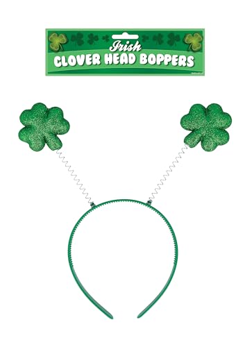 HENBRANDT 1 x Irish Clover Head Bopper Headband - Green Glitter Shamrock Deely Boppers St Patricks Day Fancy Dress Hair Accessory Adults Novelty Gift