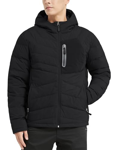 HARD LAND Men's Lightweight Puffer Jacket Insulated Water-Resistant Outdoor Winter Down Jacket for Men Hooded Black L - Image 3