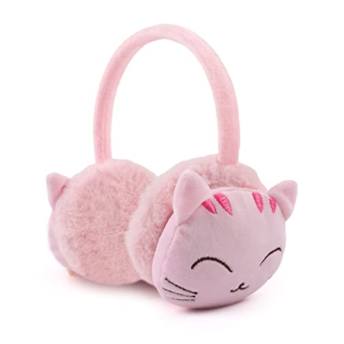 Pesaat Fluffy Ear Muff For Women Plush Foldable Earmuffs Kids Winter Earmuffs Girls Boys Cold Weather Ear Warmer (Pink Cat-2) #TOP2