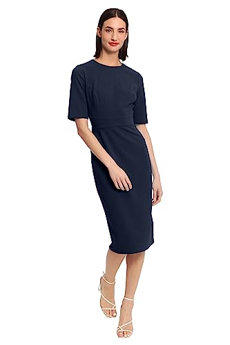 Image of Donna Morgan Women's Curved Waist Seam Crepe Workwear Dress Career Office Desk to Dinner Event Occasion Guest of