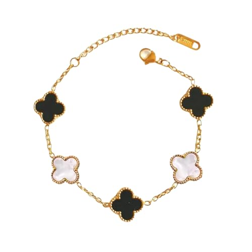 Image of SALVE Clover Anti Tarnish Bracelet for Women Stylish | Stainless Steel Bracelet for Woman | Fashion Jewellery for Women Aesthetic Accessories for Girls Chain Bracelet Gold