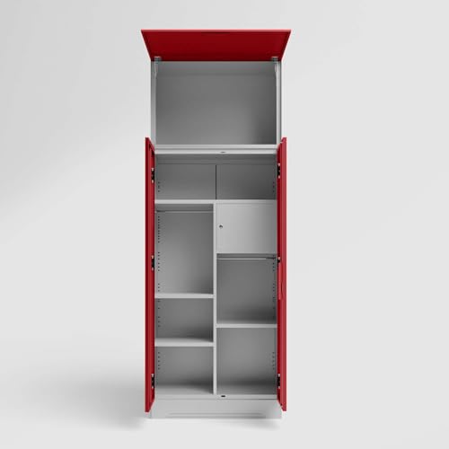 Image of Interio by Godrej Almirah Slimline 2-Door Steel Almirah, Cupboard for Clothes (Royal Ivory and Baked Apple), 1-Year Warranty, 1 Locker, 4 Shelves, Over Head Unit