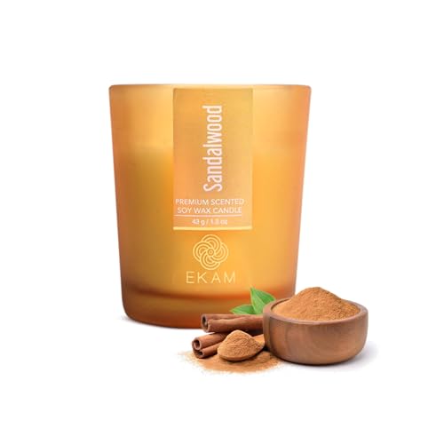 Image of EKAM Sandalwood Votive Soy Wax Scented Candle, 40 Grams, 10 Hours Burn Time| Long Lasting Premium Candles | Ideal for Home Decor | Gifting & Aromatherapy