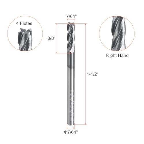 Image of HARFINGTON 5pcs Carbide Square Nose End Mill Bit 7 /64 inch Cut Dia 4 Flutes TiAlN Coated Milling Cutter for Hardened Steel Metal (7 /64 inch Shank 3 /8 inch Cut Length 1-1 /2 inch Long 30 Degree HRC53-55)