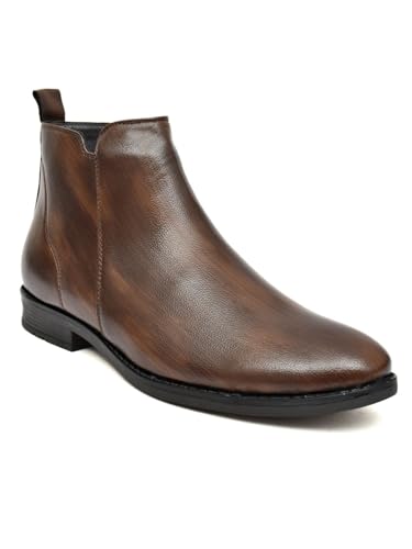 Image of SVpanther Men's Classic Tan Chelsea Boots | Genuine Leather | Slip-On Ankle Boots for Formal & Casual Wear