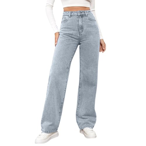 Women's High Waisted Washed Versatile Straight Dressy Casual Loose Fit Jeans
