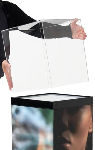Image of Displays2go Digital Pedestal Display Case with 34 inch LED Screens & Illuminated Surface - NovaStar Media Player (DD031GVB)