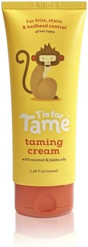 T is for Tame – Hair Taming Cream for Kids, All-Natural for Frizz & Flyaways, Coconut Oil & Jojoba Leave in Cream, Safe for Babies & Toddlers, Not Sticky or Greasy, Straight or Curly Hair