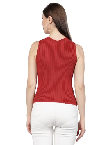 Image of Kalt Womens Knitted, Ribbed Cotton Fitted Sleeveless Round Neck Cami Tank Top