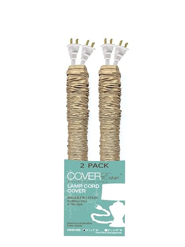 Image of Dk Tan /Camel COVEREase Cord Cover 9 ft Faux Silk Fabric Lamp Cord Cover - Cable Sleeve, Wire Cover, Cord Hider for Cable Management for Electrical Lighting Fixtures (2 Pack)
