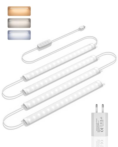 GOODEA Lampe de Cuisine LED Filaire Ultra-Fine, Réglable en Luminosité - Bande Lumière 4 x 30 cm 400 lm avec Interrupteur, 3 Températures de Couleur - Éclairage Led...