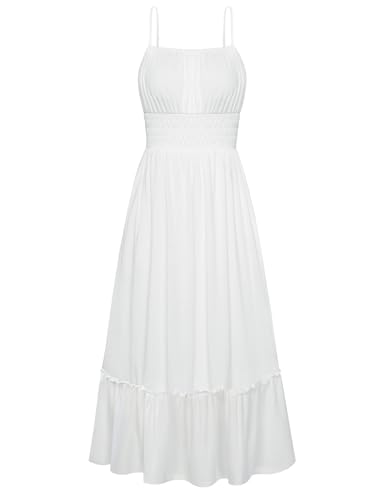 Image of GRACE KARIN Women's Summer Maxi Dress 2026,Smocked Ruched Bust Sundress with Adjustable Straps & Pockets-Beach Vacation Dress