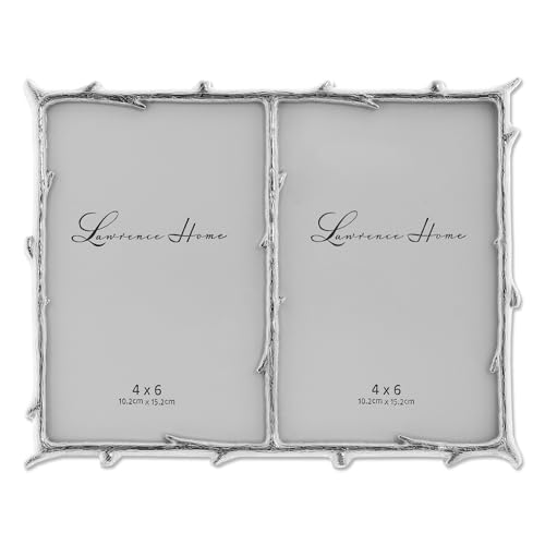 Image of Lawrence Frames Metal Frame, Branch Design, Silver, 4x6 Double