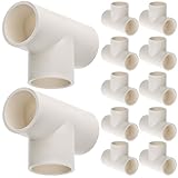 QWORK® 12 pezzi Raccordi a T a 3 vie, 20 mm Bianco, Connettori per Tubi in Plastica PVC, per Telai di Serre, Tubazioni dell'Acqua, Giardino