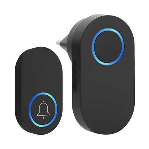 Sonnette sans Fil Exterieur Etanche 300 Mètre, Carillon sans-Fil avec Récepteurs Ip44 étanche avec Pile 60 Mélodies au 4 Niveaux Volumes Mini Sonnette de...