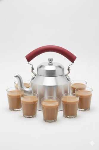 Traditional Aluminium Chai Kettle 1.5 Liter with 6 Tea Glasses