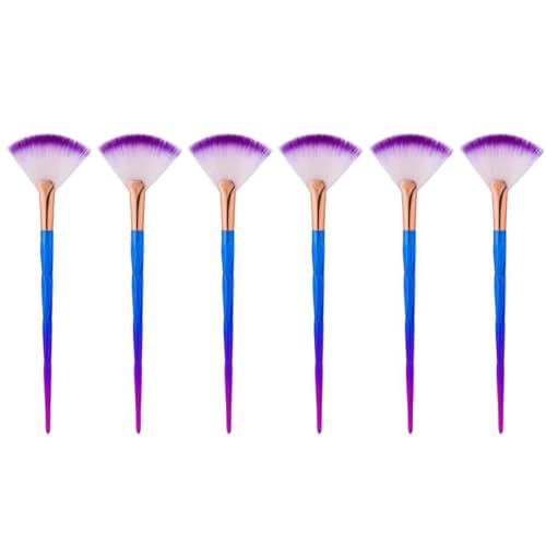 ABOOFAN 6pcs Fan Makeup Brushes Set Soft Synthetic Bristles for Facial Mask Application and Powder Blush, Multi-color Beauty Tools for Salon and Home Use