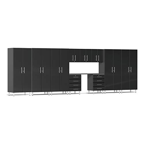 Ulti-MATE UG23111B 11-Piece Garage Cabinet Kit with Channeled Worktop in Midnight Black Metallic