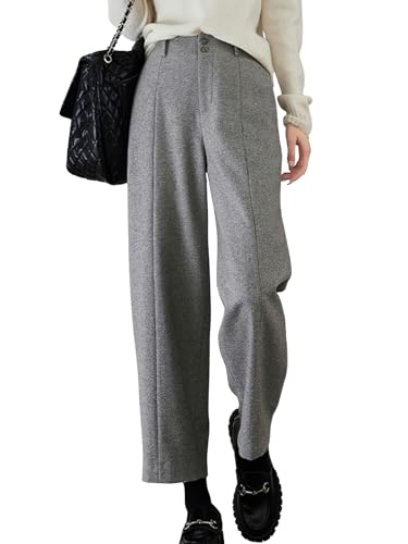 chouyatou Womens Fall Winter Wool Pants Elastic Waist Dressy Work Business Casual Slacks Cropped Trouser (Medium,Grey)
