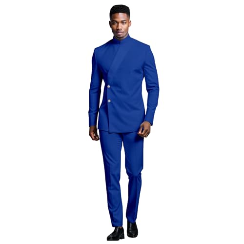 Men's 2 Piece Slim Fit Suit Set Two Buttons Blazer Jacket Pants Set Solid Outfits African Clothes