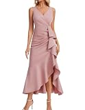 DRESSTELLS Cocktail Dresses for Women, Summer Formal Wedding Guest Evening Gown Party Prom Bridesmaid Elegant High Low Split Ruffle Maxi Dress 2026 Blush XL