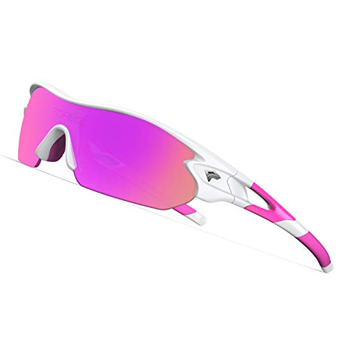 TOREGE Tr90 Flexible Kids Sports Sunglasses Polarized Glasses for Junior Boys Girls Age 3-12 TR04 (White&Pink&Purple REVO Lens)