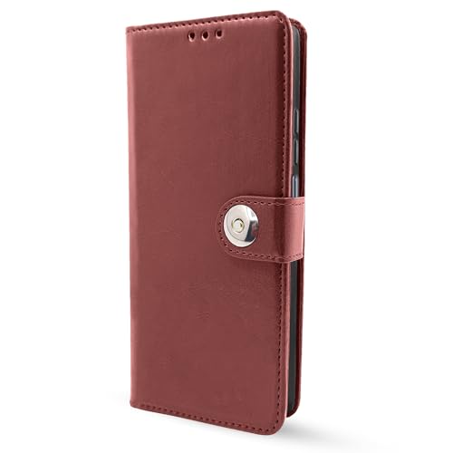 Image of Pikkme Tecno Pova 5 / Tecno Pova 5 Pro 5G Flip Cover Leather Finish | Inside TPU with Card Pockets | Wallet Stand and Shock Proof | Complete Protection Button Flip Case (Brown)