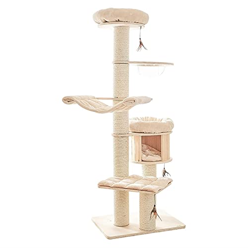 Msuiiixcccc Wooden Tall Cat Tree Clim House 193cm Cat Activity Tree Sisal Scratching Posts/Ladder Cat Condo Multifunctional Apartment Luxury Villas
