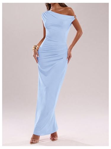 Image of Verdusa Women's Off The Shoulder Dresses Asymmetrical Ruched Sleeveless Maxi Dress
