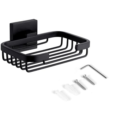 SEIDO Matte Black Soap Dish for Shower Wall, Black Bar Soap Holder for Bathroom & Kitchen, 304 Stainless Steel Wall Mount Soap Dish Holder, 4.8" L x 3.2" W Internal