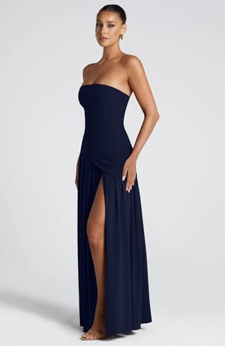 Image of Memoriesea Women's Elegant Strapless High Split A Line Flowy Party Cocktail Maxi Dress