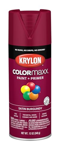 Image of Krylon K05560007 COLORmaxx Spray Paint and Primer for Indoor /Outdoor Use, Satin Burgundy, 12 Ounce (Pack of 1)