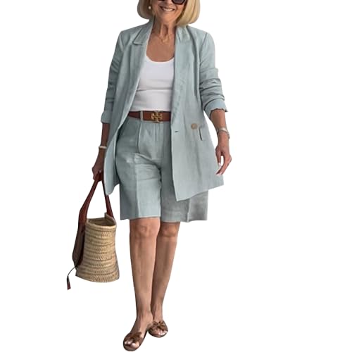 Blazer Sets for Women 2 Piece Outfits Open Front Long Sleeve Short Suits Casual Work Short Suit Set