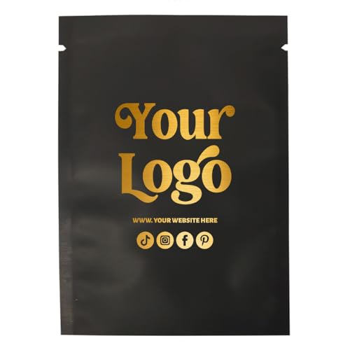 Custom Logo Print Aluminum Foil/Kraft Packaging Bag Heat Seal Mylar Pouch Flat Food Storage Bag for Small Business (MOPP-Black, 6 * 9CM/2.4"*3.5"-100PCS-One Color Print)