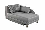 Recamiere mit Schlaffunktion und Bettkasten | Schlafsofa in Hell-Grau | Chaiselongue lädt mit 84x200 Liegefläche und 2 Kissen zum Verweilen ein