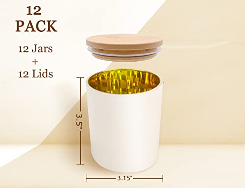 Aroparc Candle Jars with Lids 10oz, Elegant Gold Interior Candle Jars for Candle Making 12 Pieces with Bamboo Lids - White Matte - Image 3